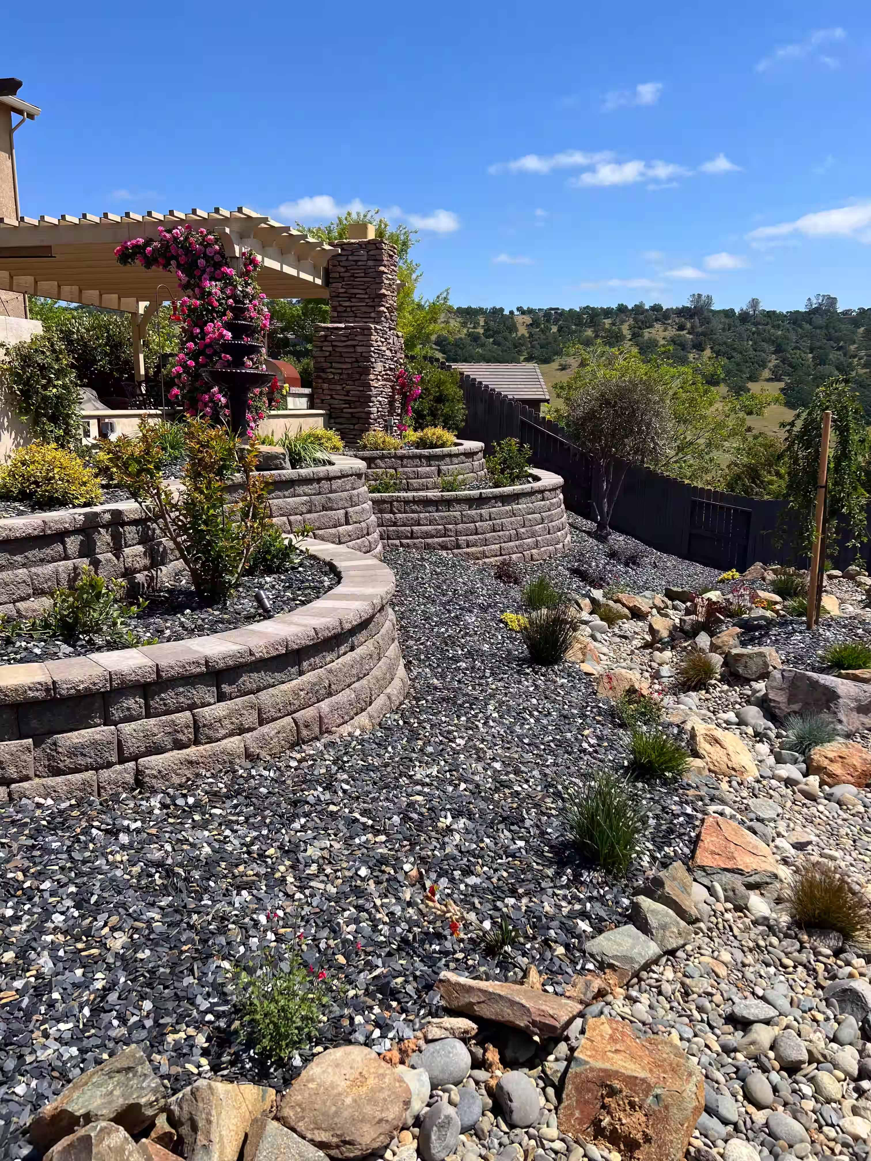 Retaining walls with hardscape and greenery